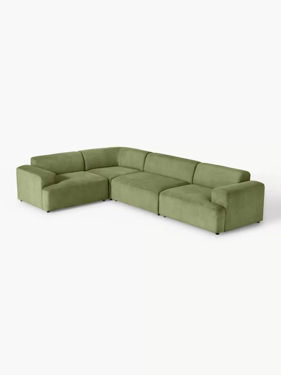 Sofas | Sofaserien-Westwing Collection Großes Ecksofa Melva (4-Sitzer) aus Cord Cord Olivgrün