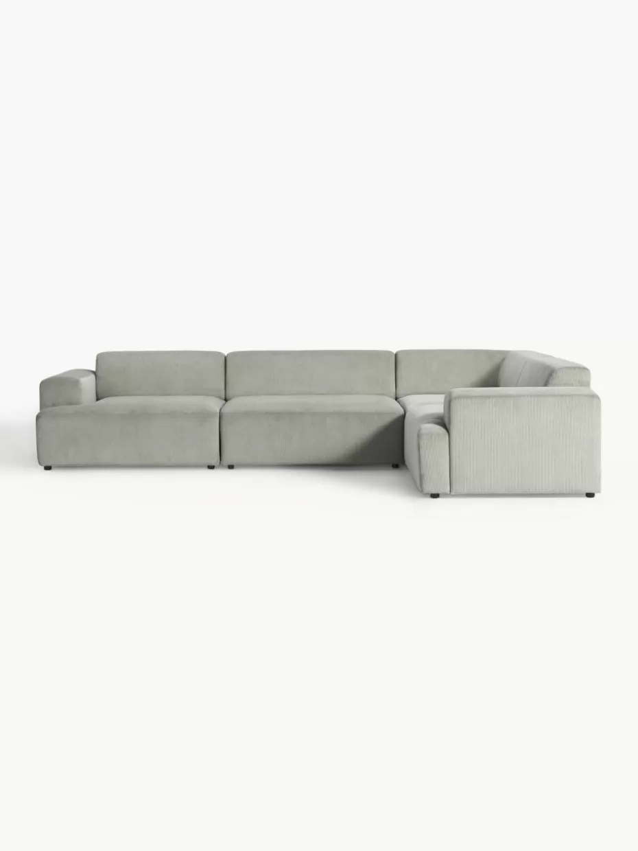 Sofas | Sofaserien-Westwing Collection Großes Ecksofa Melva (4-Sitzer) aus Cord Cord Grau