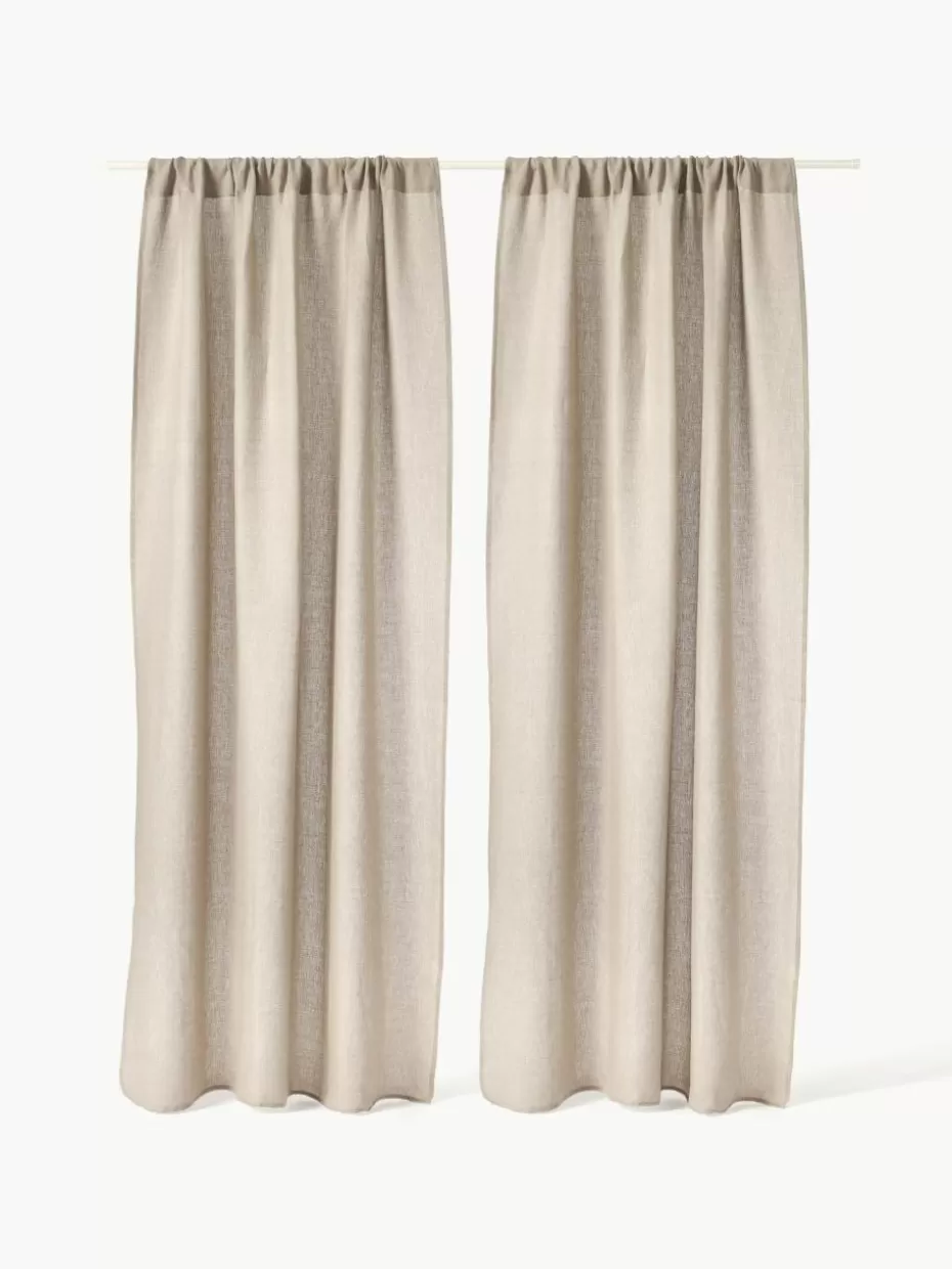 Vorhänge-Westwing Collection Halbtransparente Gardinen Harmony mit Tunnelsaum, 2 Stück Beige
