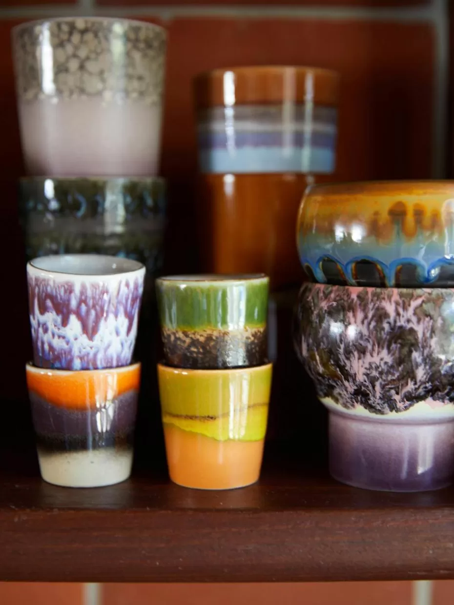 Geschirrserien-HKLIVING Handbemalte Eierbecher 70's mit reaktiver Glasur, 4er-Set