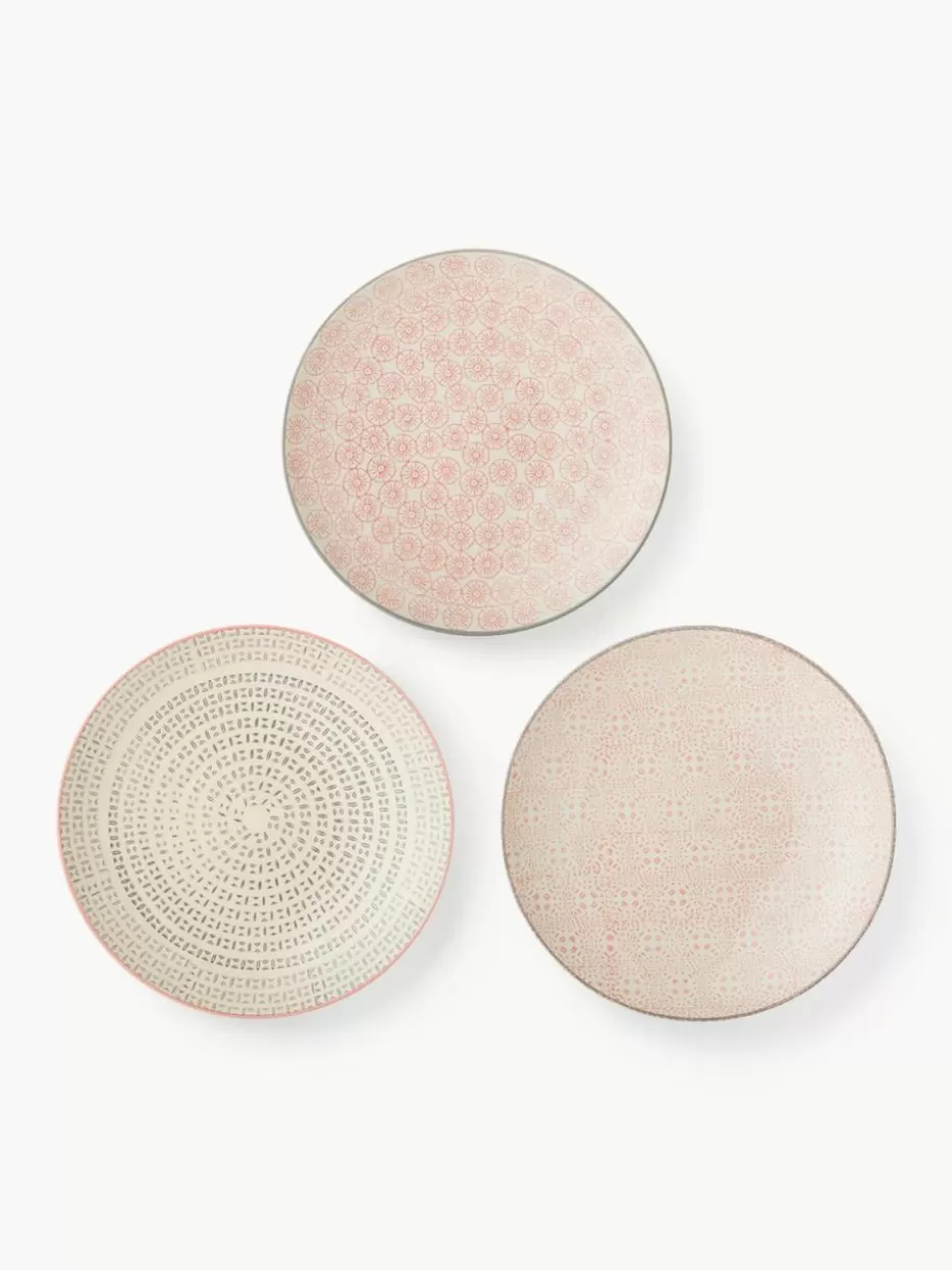 Teller-Bloomingville Handbemalte Frühstücksteller Cécile mit verspieltem Muster, 3er-Set