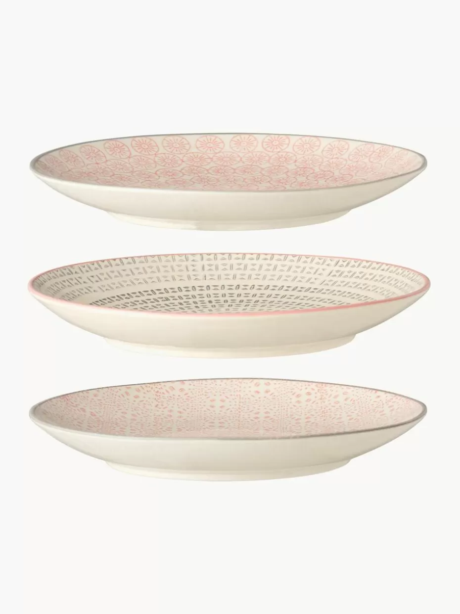 Teller-Bloomingville Handbemalte Frühstücksteller Cécile mit verspieltem Muster, 3er-Set