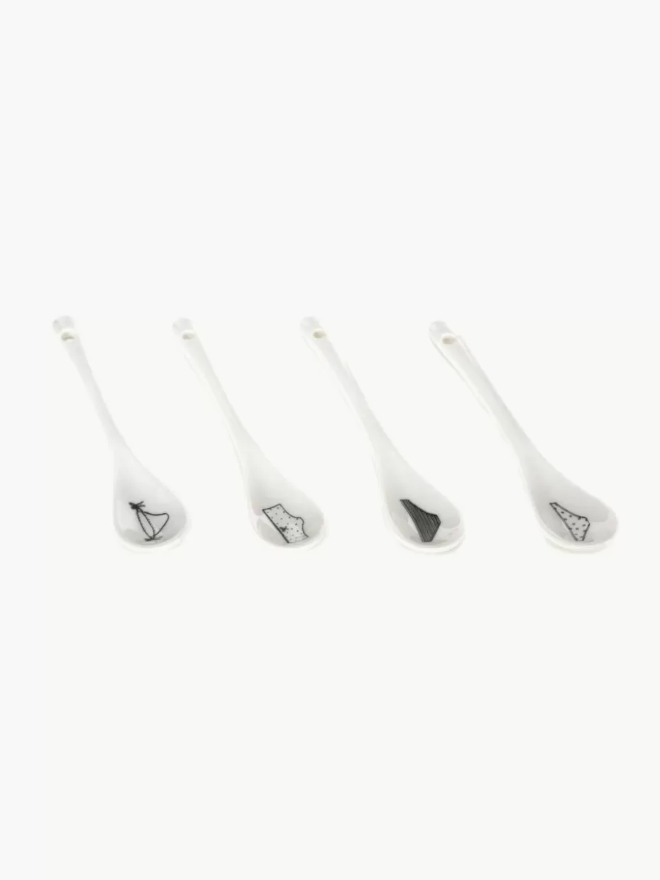 Tassen-Pols Potten Handbemalte Kaffeetassen Undressed mit Untertassen und Löffeln, 4er-Set