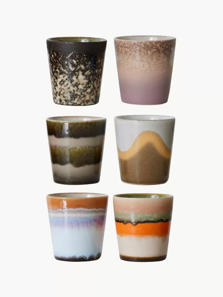 Geschirrserien-HKLIVING Handbemalte Keramik-Becher 70's mit reaktiver Glasur, 6er-Set Design 2