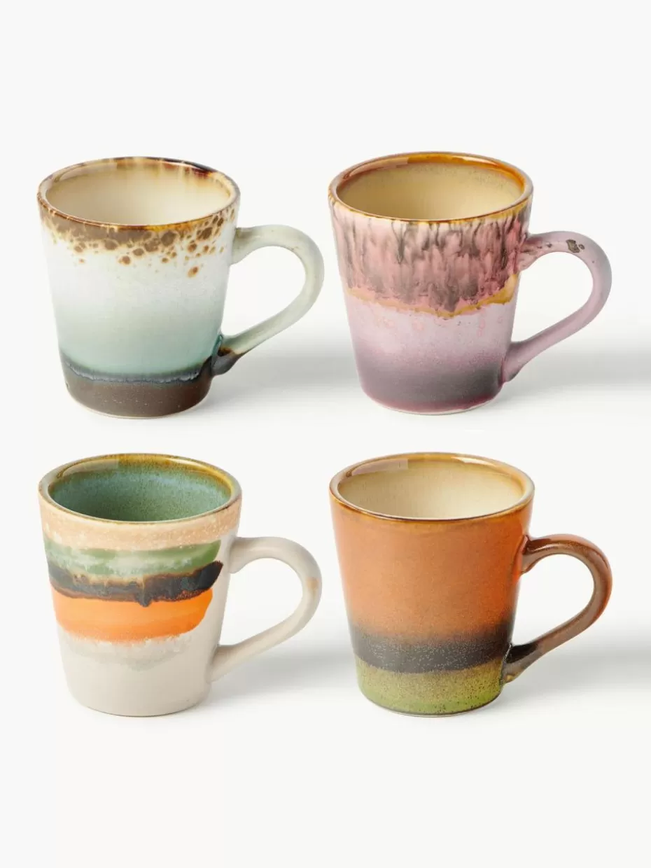 Geschirrserien-HKLIVING Handbemalte Keramik-Espressotassen 70's mit reaktiver Glasur, 4er-Set