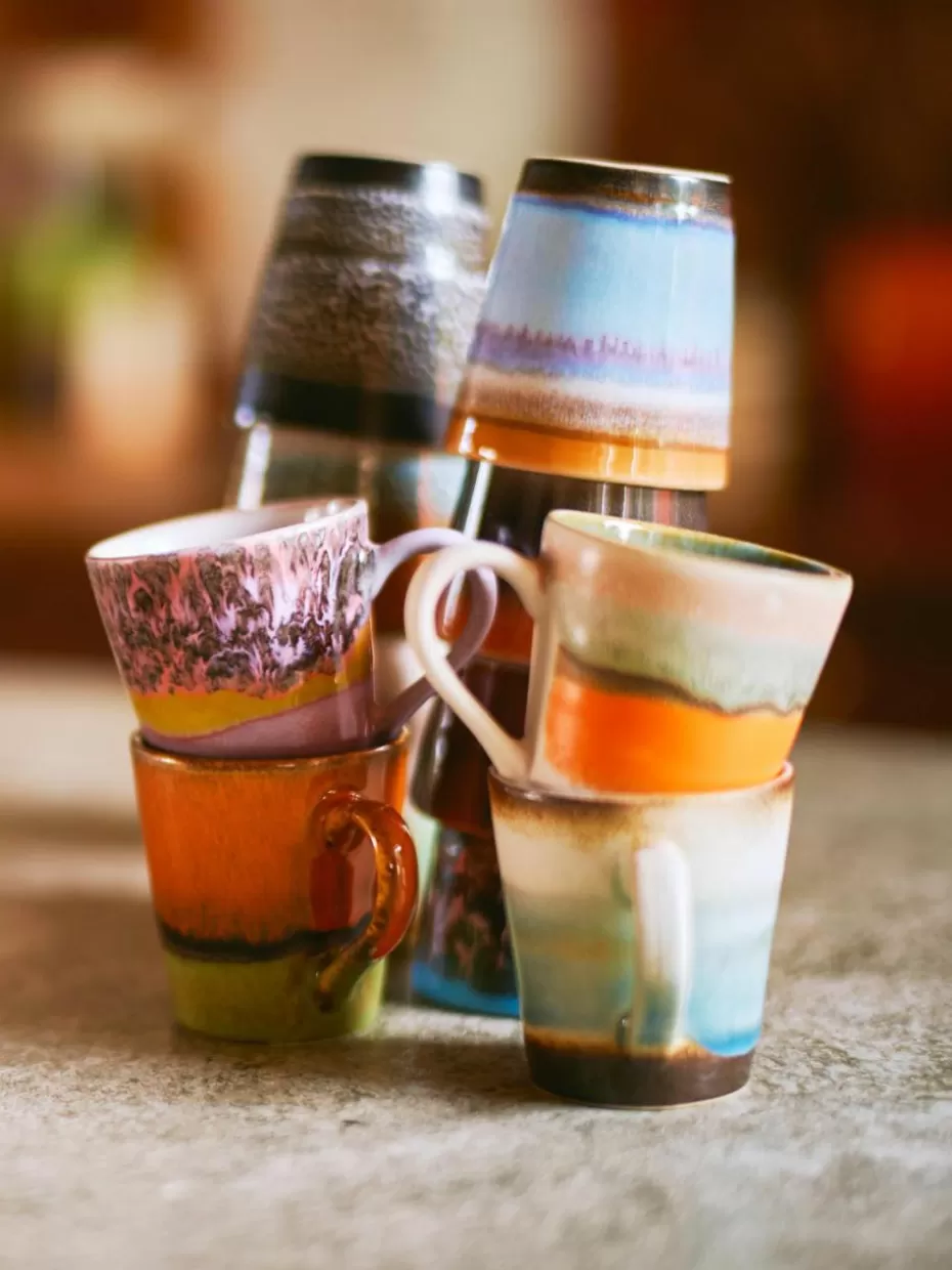 Geschirrserien-HKLIVING Handbemalte Keramik-Espressotassen 70's mit reaktiver Glasur, 4er-Set