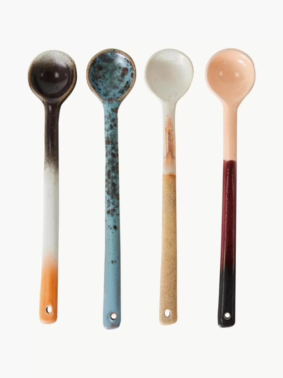 Geschirrserien-HKLIVING Handbemalte Keramik-Löffel 70's mit reaktiver Glasur, 4er-Set