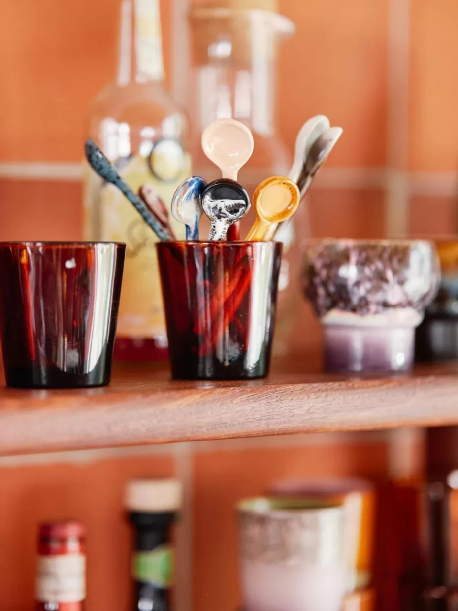Geschirrserien-HKLIVING Handbemalte Keramik-Löffel 70's mit reaktiver Glasur, 4er-Set