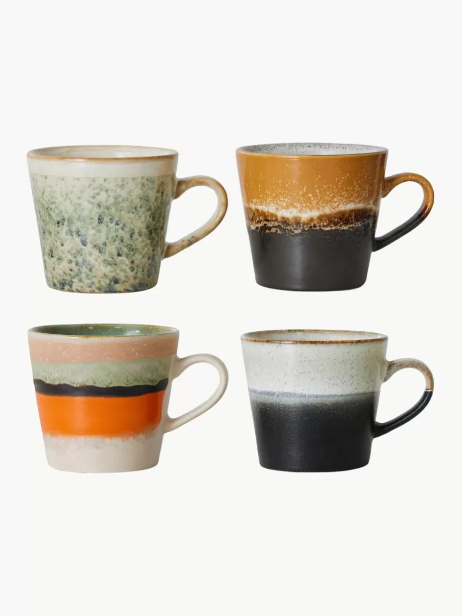 Geschirrserien-HKLIVING Handbemalte Keramik-Tassen 70's mit reaktiver Glasur, 4er-Set Mehrfarbig