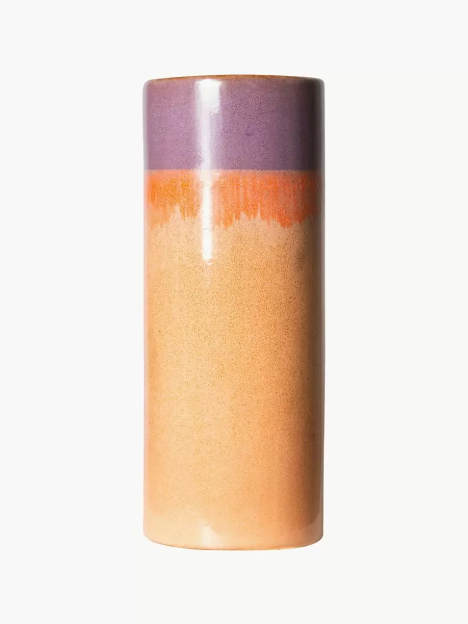 Vasen-HKLIVING Handbemalte Keramik-Vase 70's mit reaktiver Glasur, H 19 cm Orange, Lila
