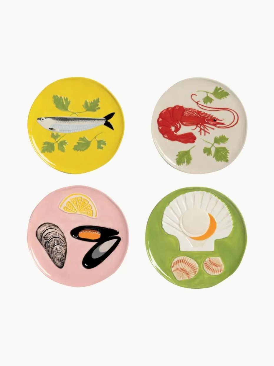 Teller-&k amsterdam Handbemalte Kuchenteller De La Mer aus Dolomit, 4er-Set