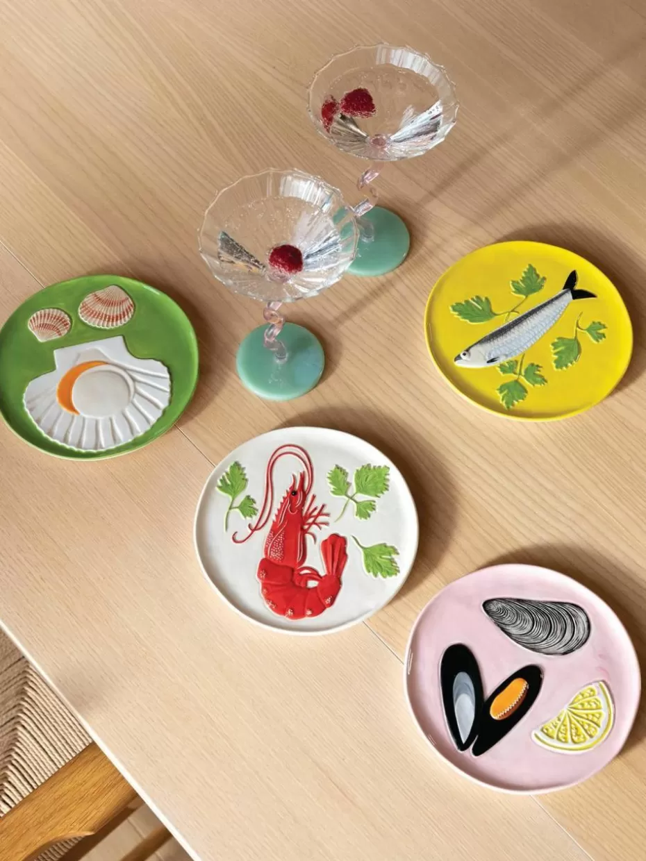 Teller-&k amsterdam Handbemalte Kuchenteller De La Mer aus Dolomit, 4er-Set