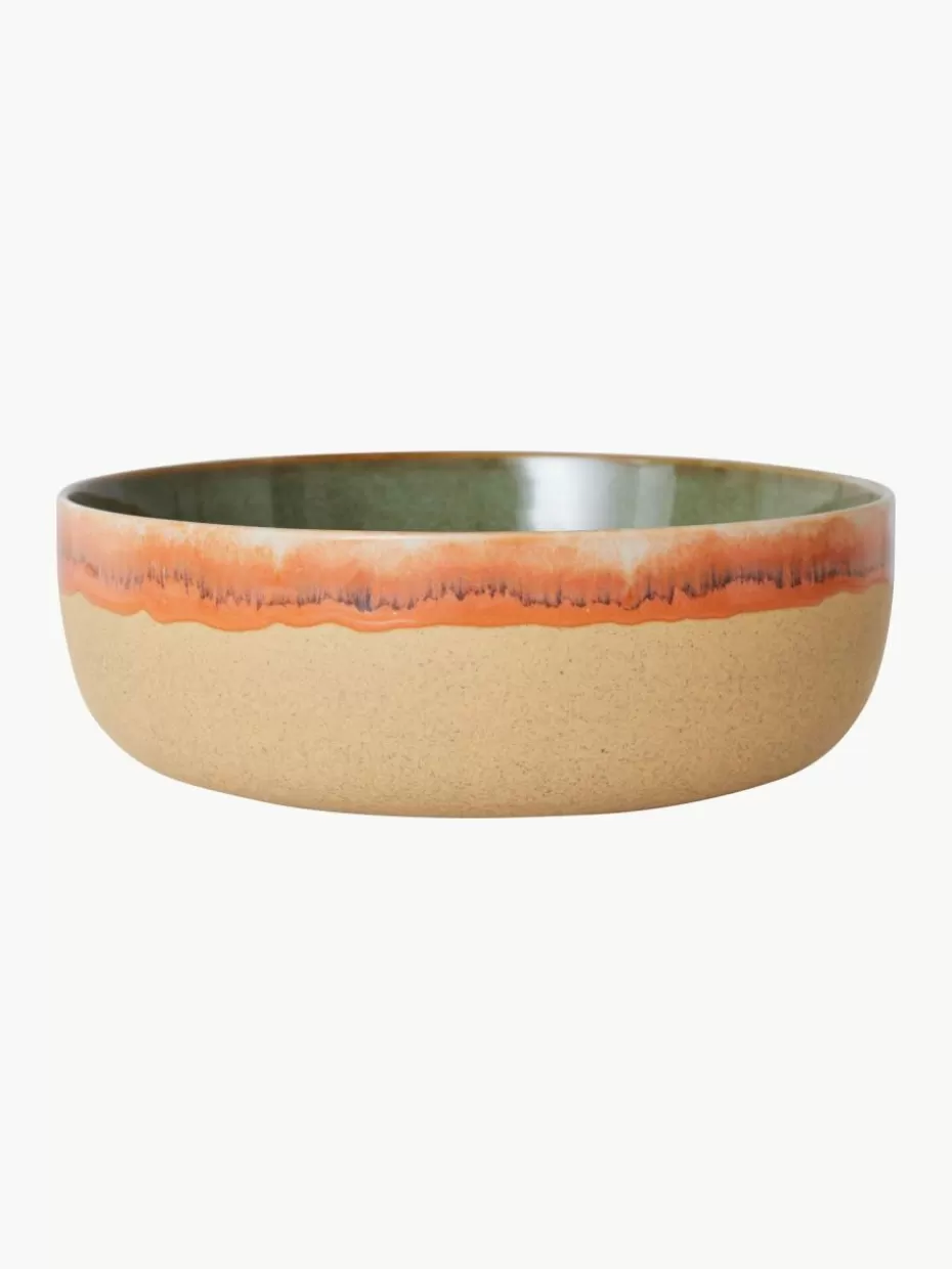 Geschirrserien-HKLIVING Handbemalte Schüssel 70's mit reaktiver Glasur Beige, Orange