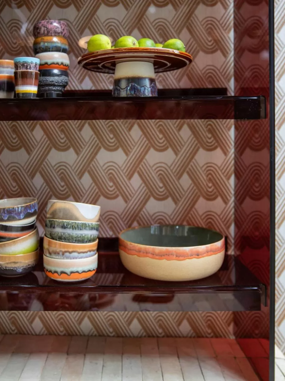Geschirrserien-HKLIVING Handbemalte Schüssel 70's mit reaktiver Glasur Beige, Orange