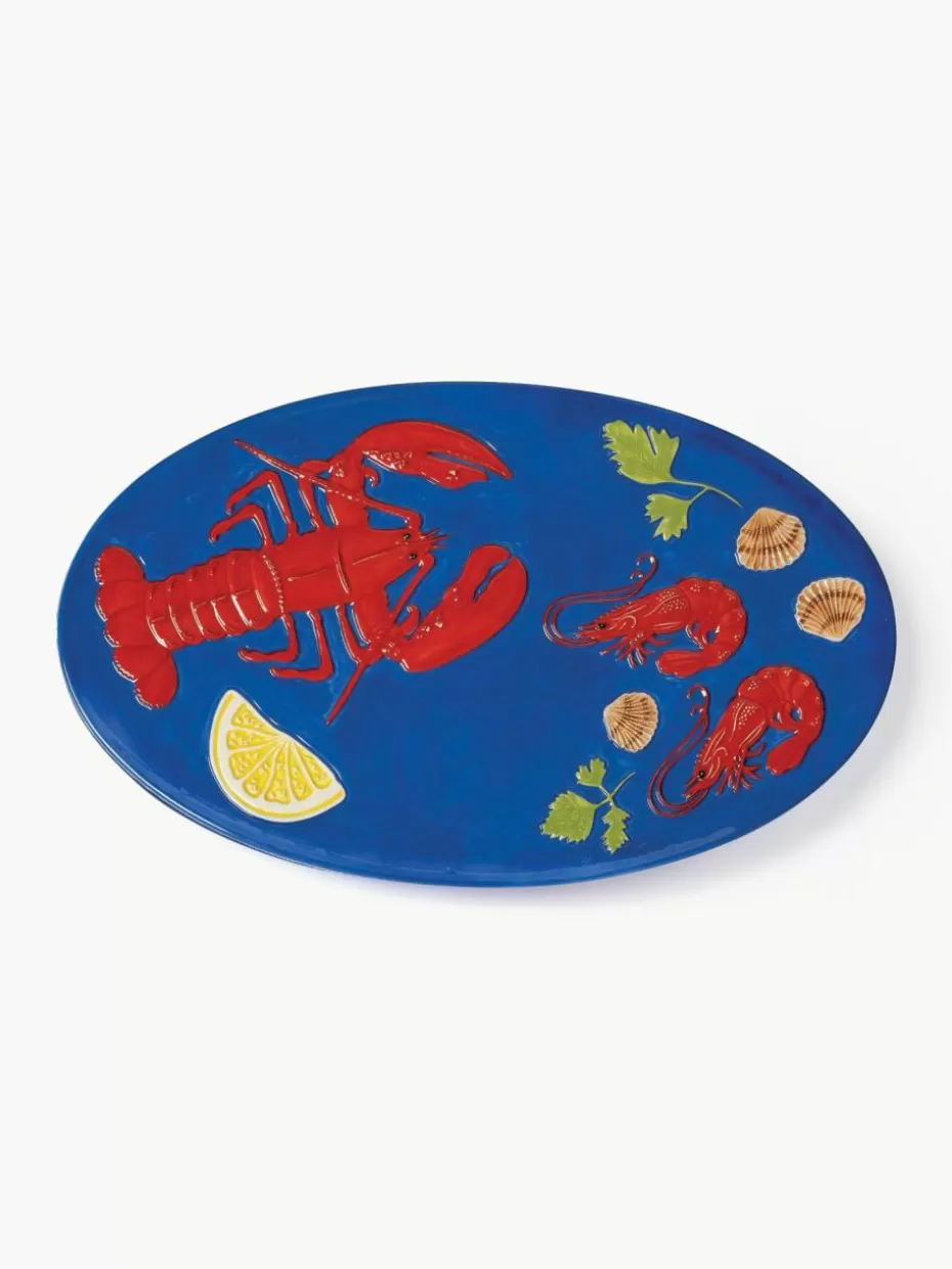 Servierplatten & Schüsseln-&k amsterdam Handbemalte Servierplatte De La Mer aus Dolomit Dunkelblau, Rot, Grün, Gelb