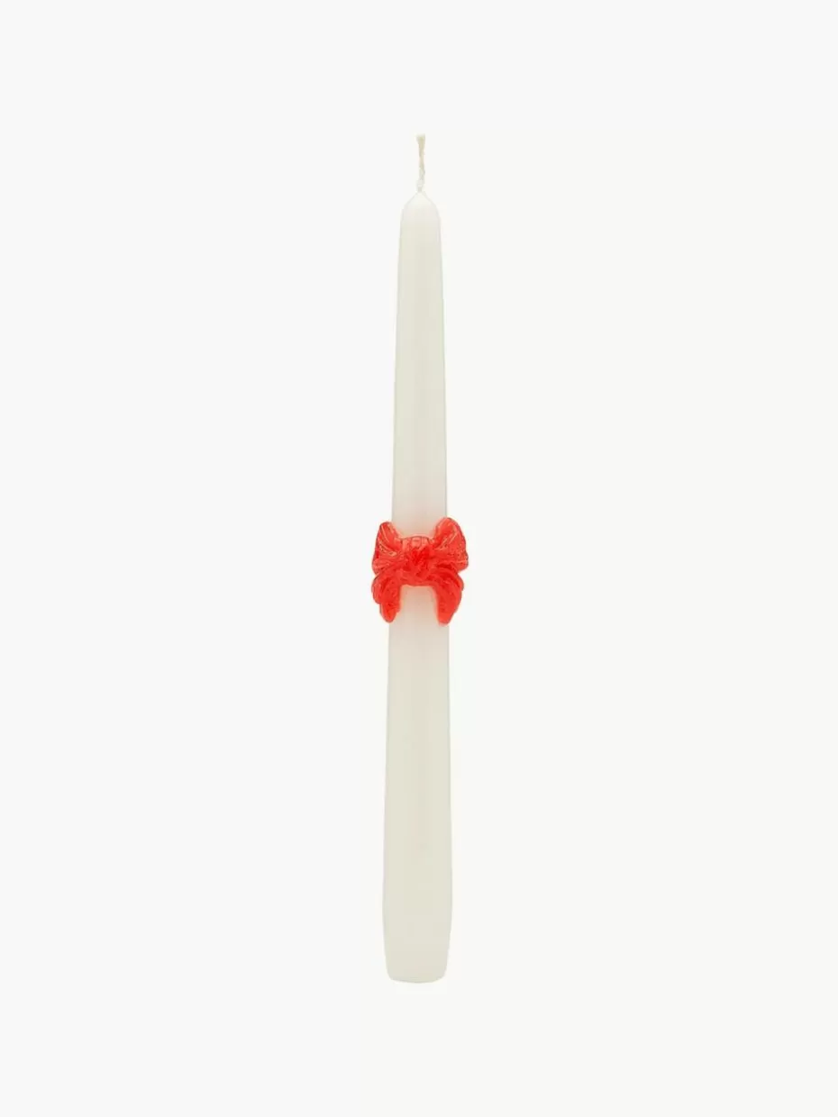 Weihnachtskerzen & Kerzenhalter | Glow-Up-Anna + Nina Handbemalte Stabkerzen Classic Bow, 2 Stück Weiß, Rot