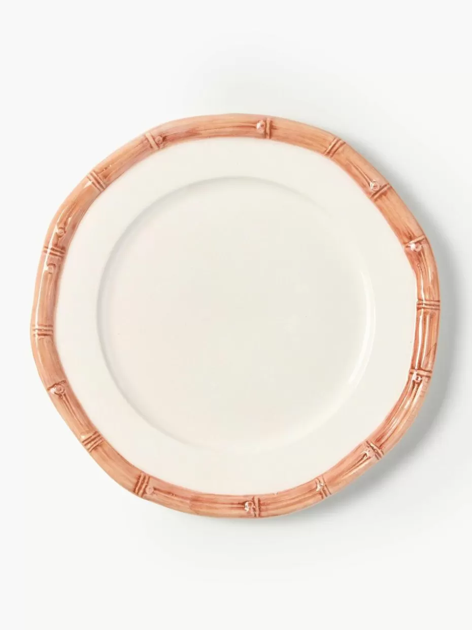Teller-Les Ottomans Handbemalter Frühstücksteller Bamboo Weiß, Peach