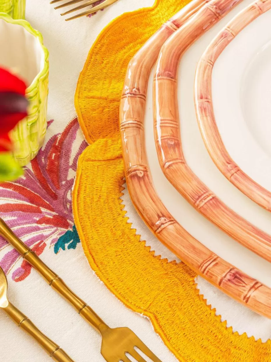 Teller-Les Ottomans Handbemalter Frühstücksteller Bamboo Weiß, Peach