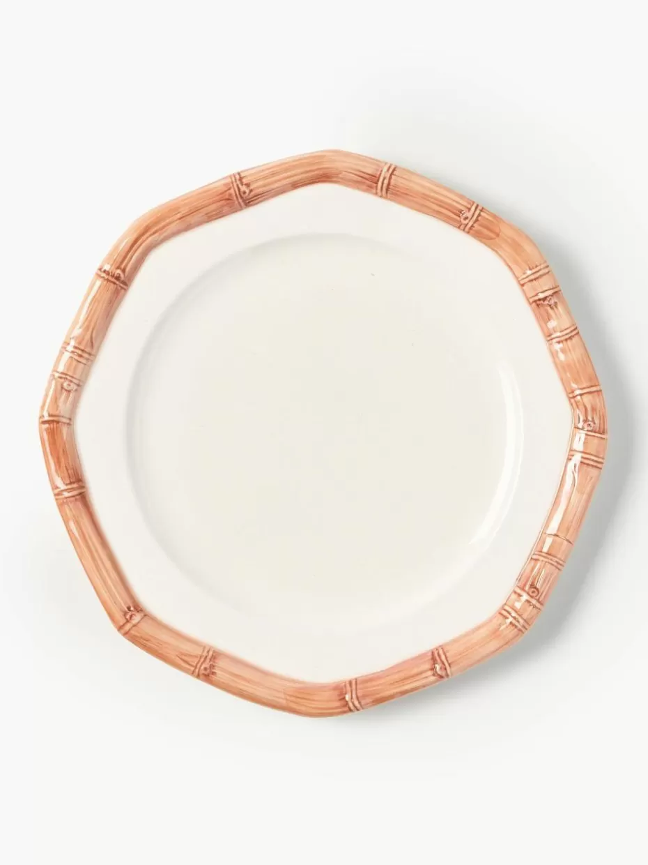 Teller-Les Ottomans Handbemalter Speiseteller Bamboo Weiß, Peach