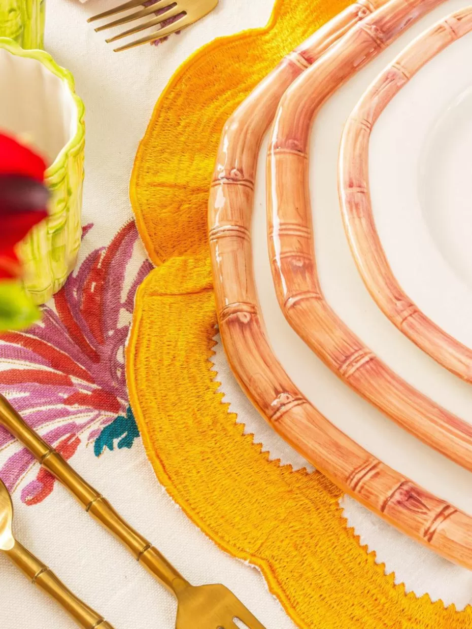 Teller-Les Ottomans Handbemalter Speiseteller Bamboo Weiß, Peach