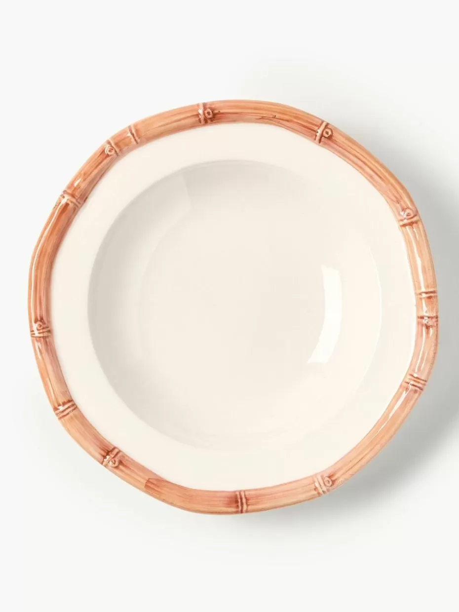 Teller-Les Ottomans Handbemalter Suppenteller Bamboo Weiß, Peach