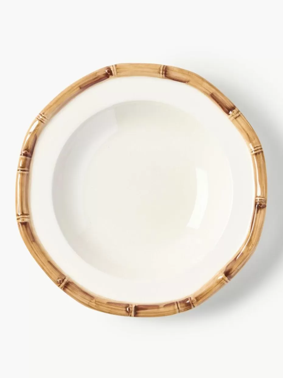 Teller-Les Ottomans Handbemalter Suppenteller Bamboo Off White, Beige