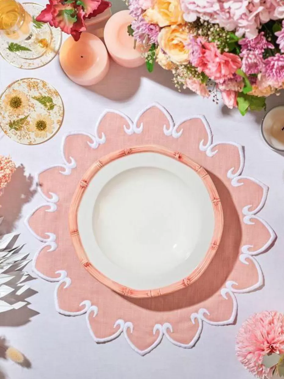 Teller-Les Ottomans Handbemalter Suppenteller Bamboo Weiß, Peach