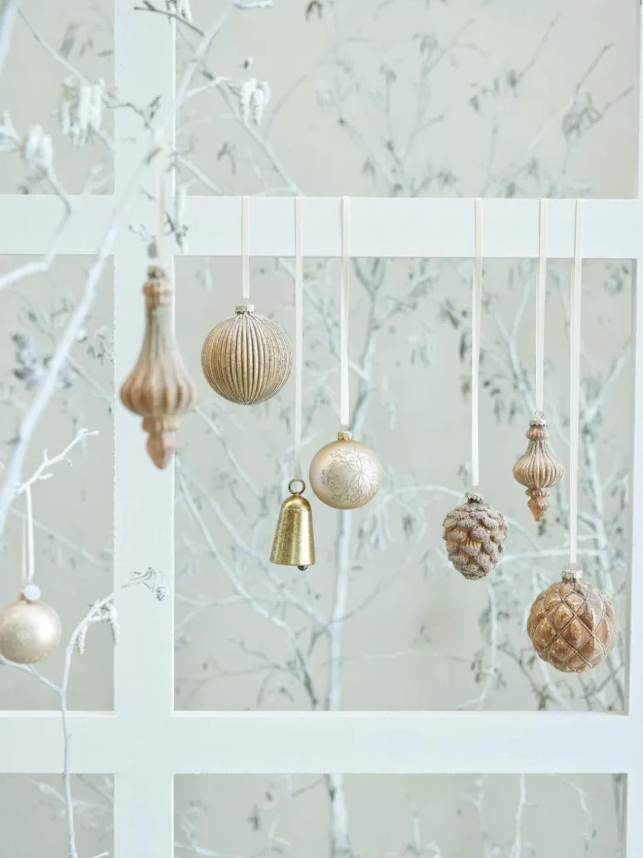 Weihnachtskugeln & Baumanhänger | Nordic Celebrations-Lene Bjerre Handgefertigte Baumanhänger Missia, 6 Stück, H 10 cm Goldfarben