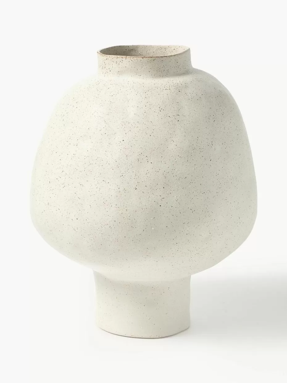 Vasen-Westwing Collection Handgefertigte Design-Vase Saki aus Steinzeug, H 40 cm Off White, gesprenkelt