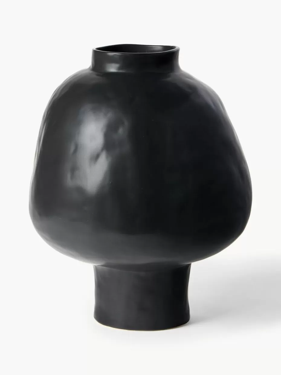 Vasen-Westwing Collection Handgefertigte Design-Vase Saki aus Steinzeug, H 40 cm Schwarz, unifarben