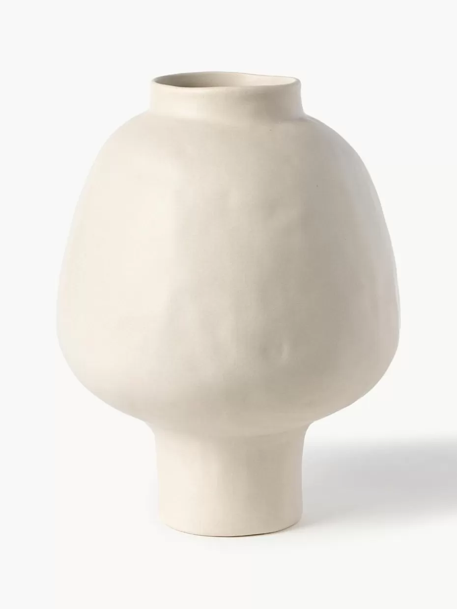 Vasen-Westwing Collection Handgefertigte Design-Vase Saki aus Steinzeug, H 32 cm Hellbeige, unifarben