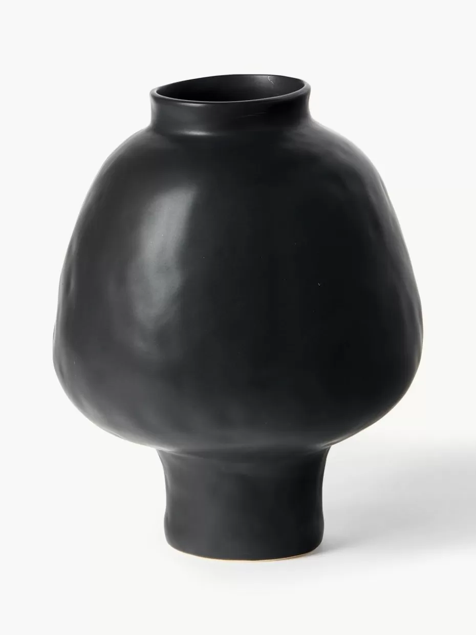 Vasen-Westwing Collection Handgefertigte Design-Vase Saki aus Steinzeug, H 32 cm Schwarz, unifarben