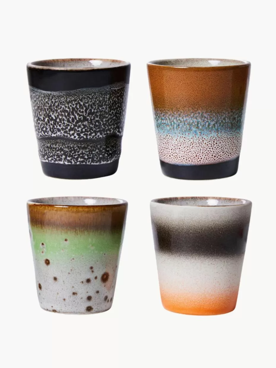 Tassen-HKLIVING Handgefertigte Espressotassen 70's aus Steinzeug, 4er-Set