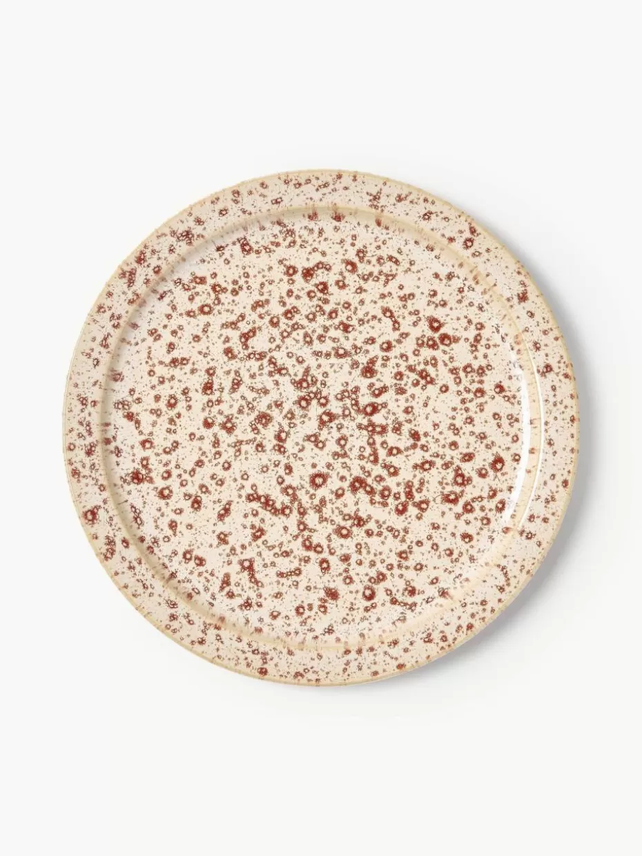 Weihnachtsgeschirr | Teller-Westwing Collection Handgefertigte Frühstücksteller Bernardo, 4 Stück Hellbeige, Weinrot