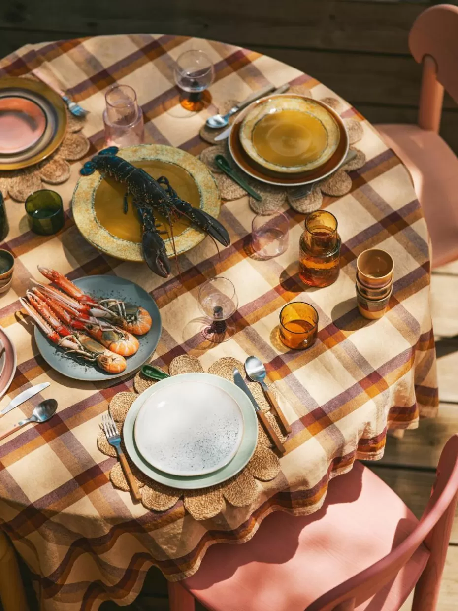 Teller-HKLIVING Handgefertigte Frühstücksteller 70's aus Steinzeug, 2 Stück