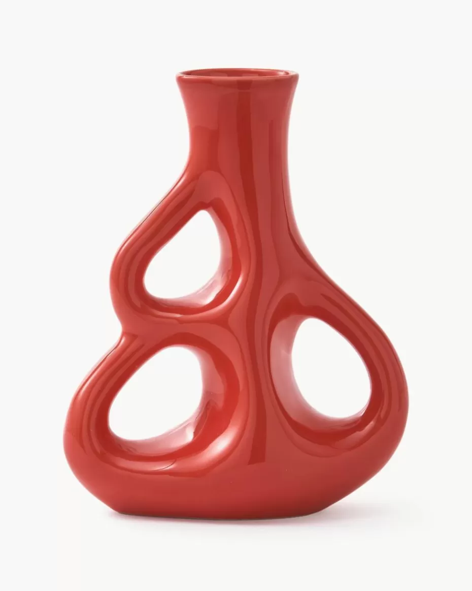 Vasen-Pols Potten Handgefertigte Keramik-Vase Three Ears, H 21 cm Korallrot