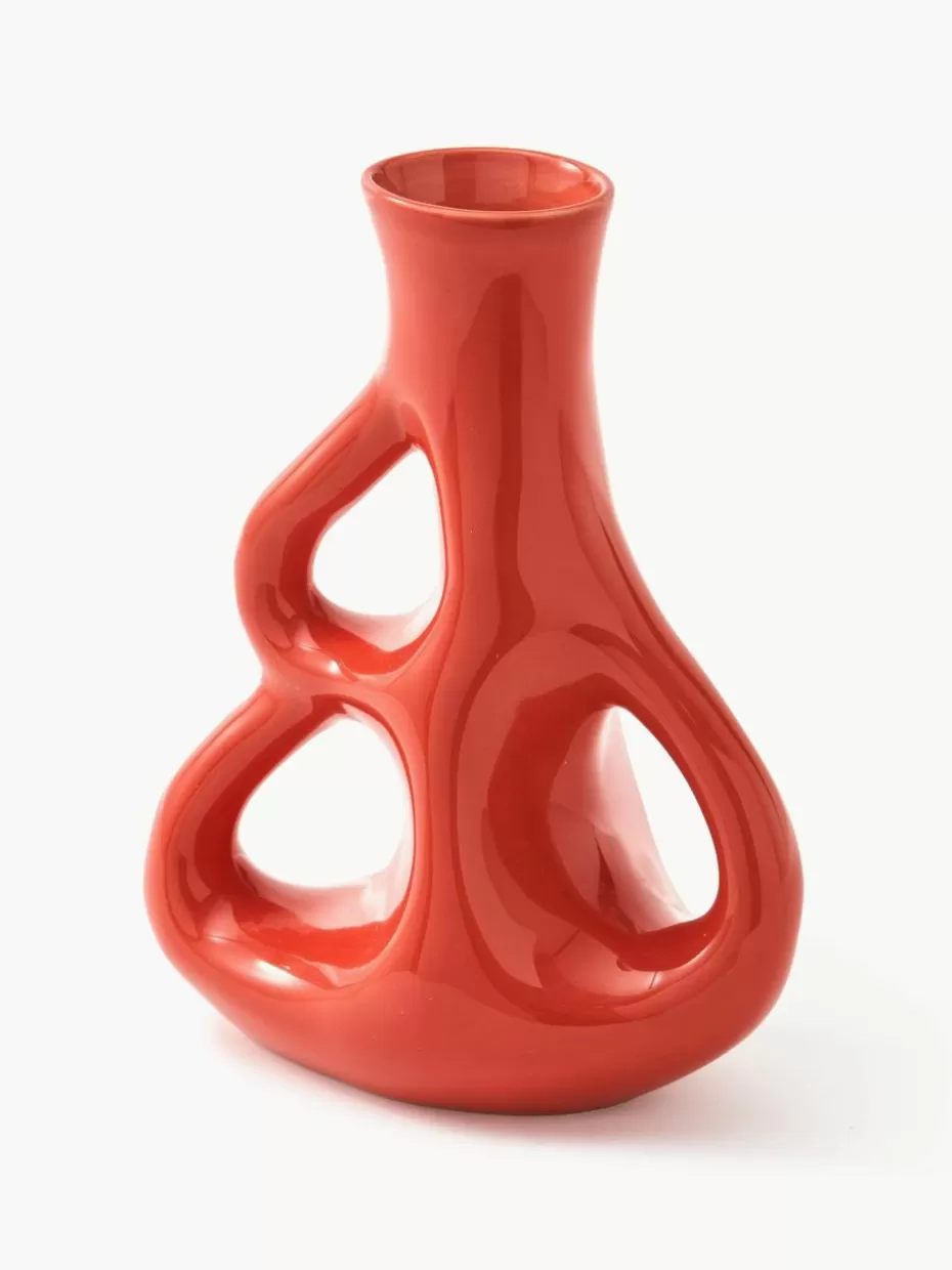 Vasen-Pols Potten Handgefertigte Keramik-Vase Three Ears, H 21 cm Korallrot