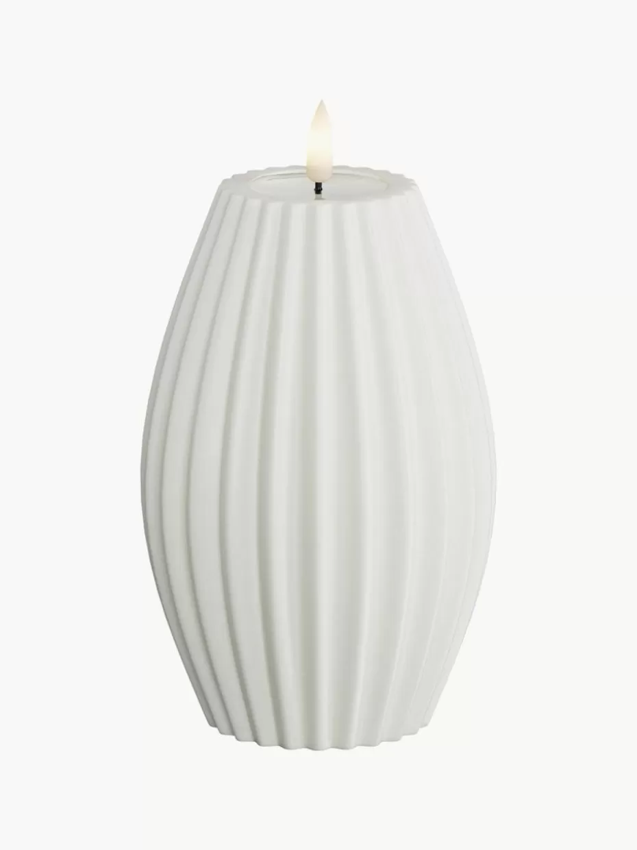 Kerzen-Deluxe Homeart Handgefertigte LED-Kerze Round Stripe, H 15 cm Weiß