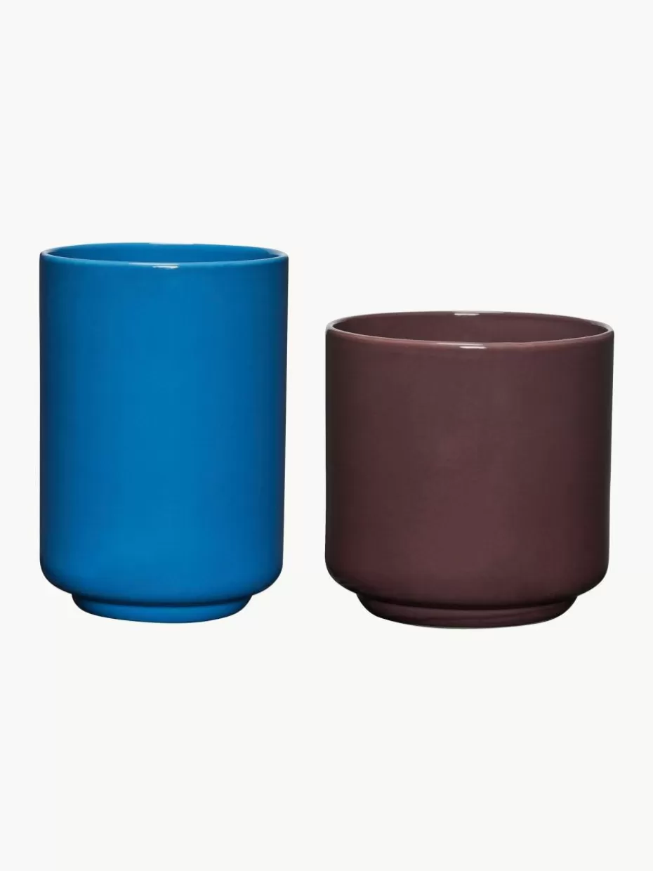 Dosen & Schmuckkästchen-Hübsch Handgefertigte Multifunktionsbehälter Deux Pots, 2er-Set Blau, Weinrot