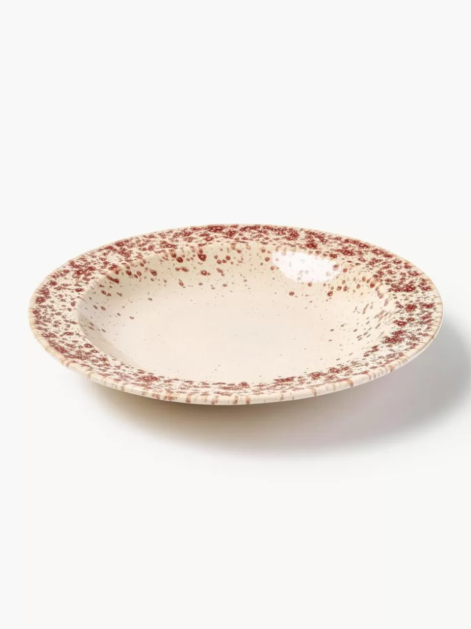 Weihnachtsgeschirr | Teller-Westwing Collection Handgefertigte Pastateller Bernardo, 4 Stück Hellbeige, Weinrot