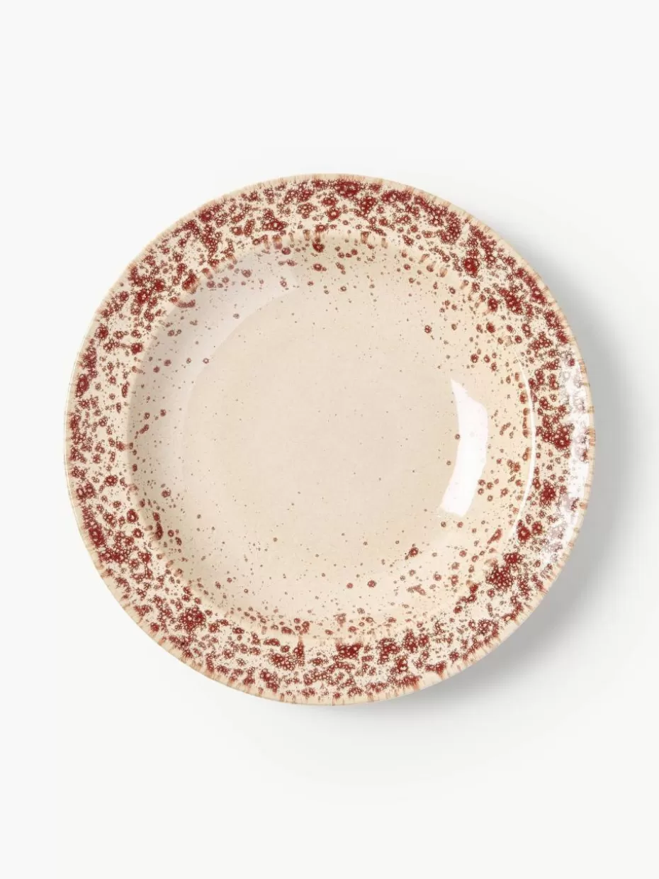 Weihnachtsgeschirr | Teller-Westwing Collection Handgefertigte Pastateller Bernardo, 4 Stück Hellbeige, Weinrot