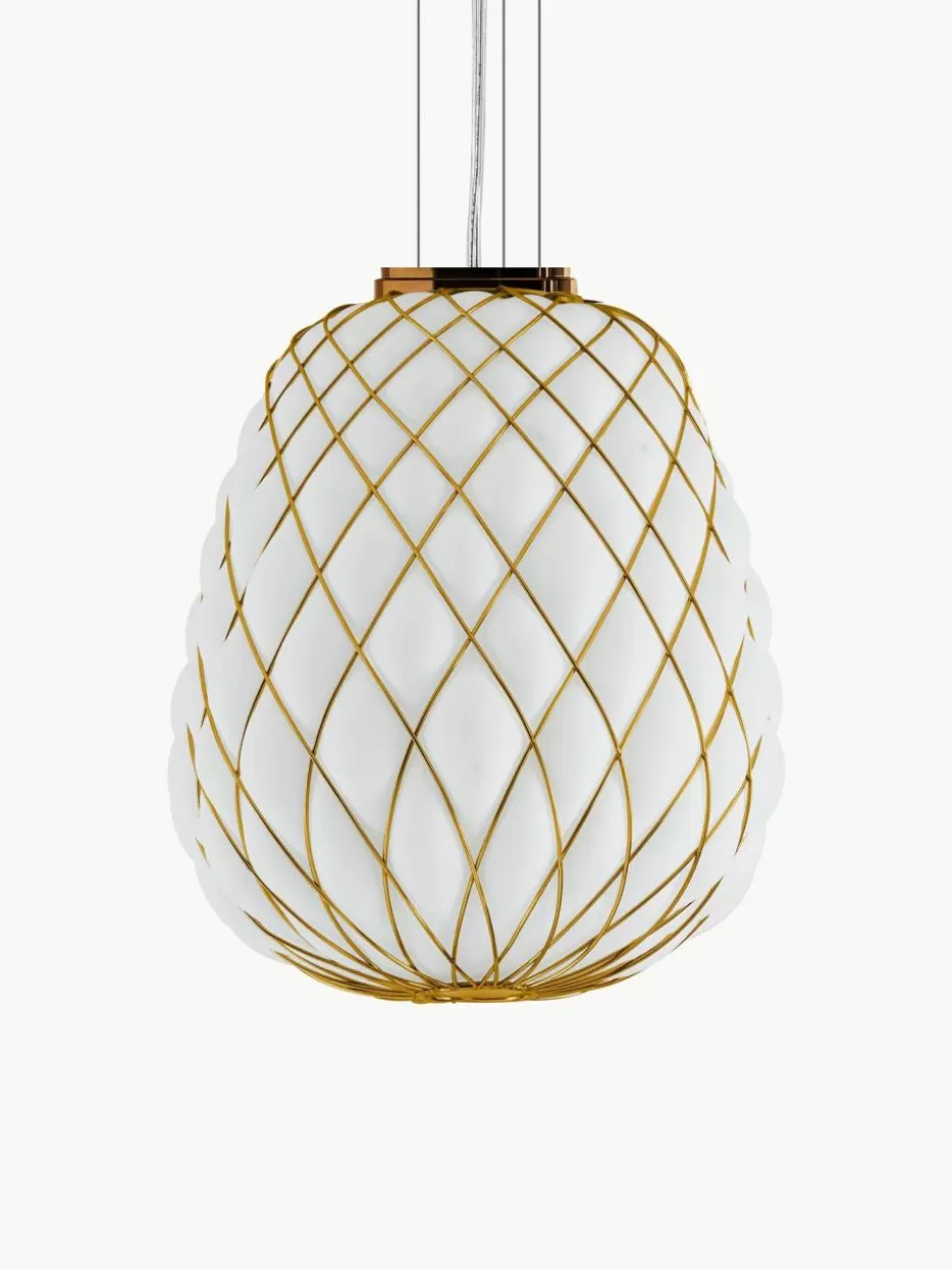 Pendelleuchten-FontanaArte Handgefertigte Pendelleuchte Pinecone Weiß, Goldfarben