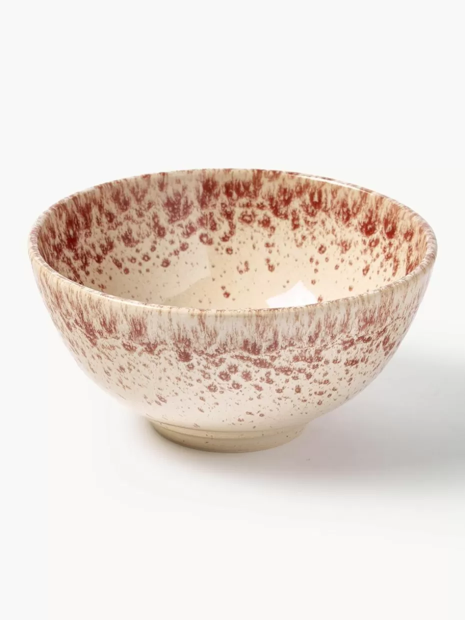 Weihnachtsgeschirr | Schalen & Bowls-Westwing Collection Handgefertigte Schälchen Bernardo, 4 Stück Hellbeige, Weinrot