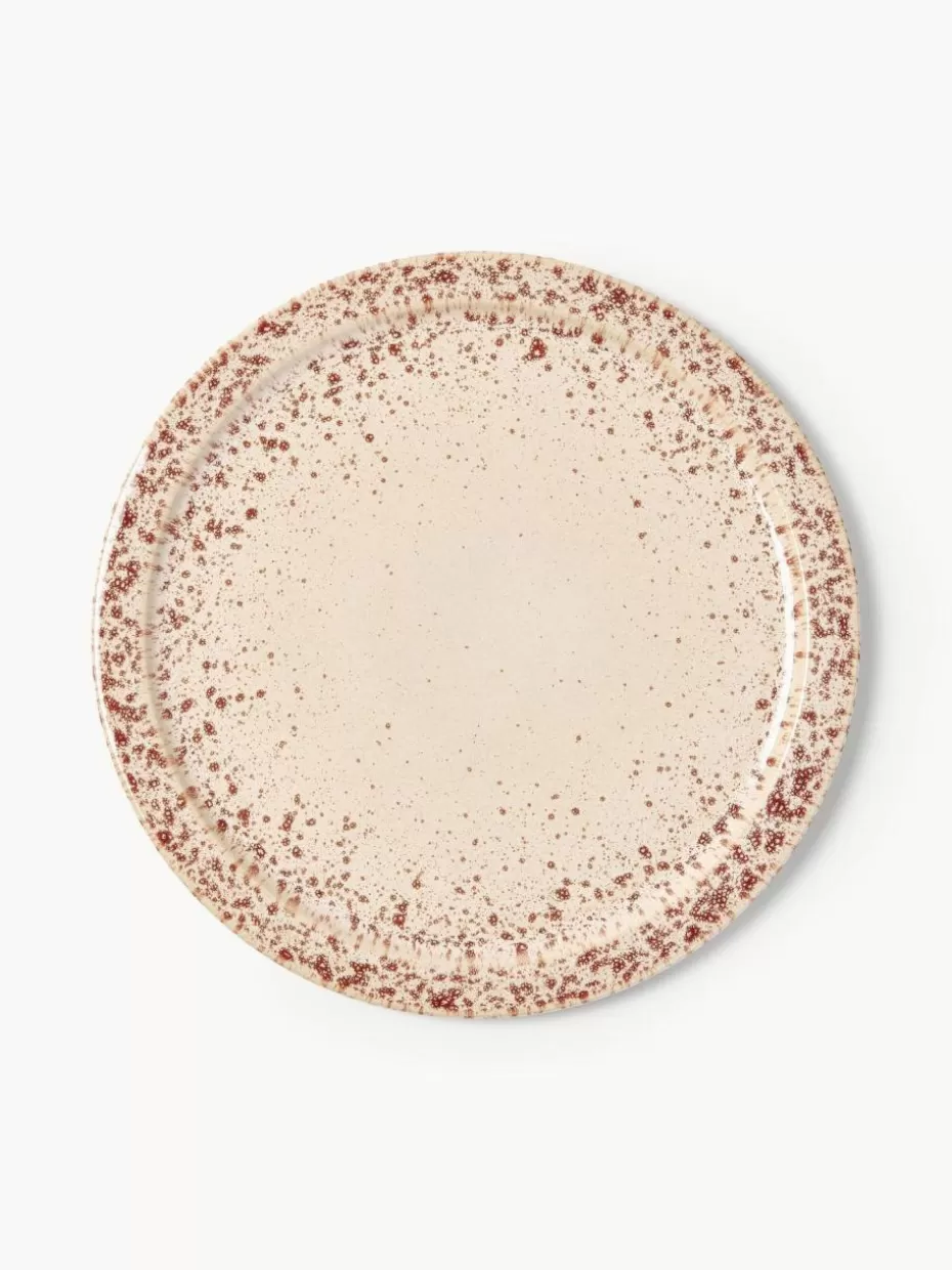 Weihnachtsgeschirr | Teller-Westwing Collection Handgefertigte Speiseteller Bernardo, 4 Stück Hellbeige, Weinrot