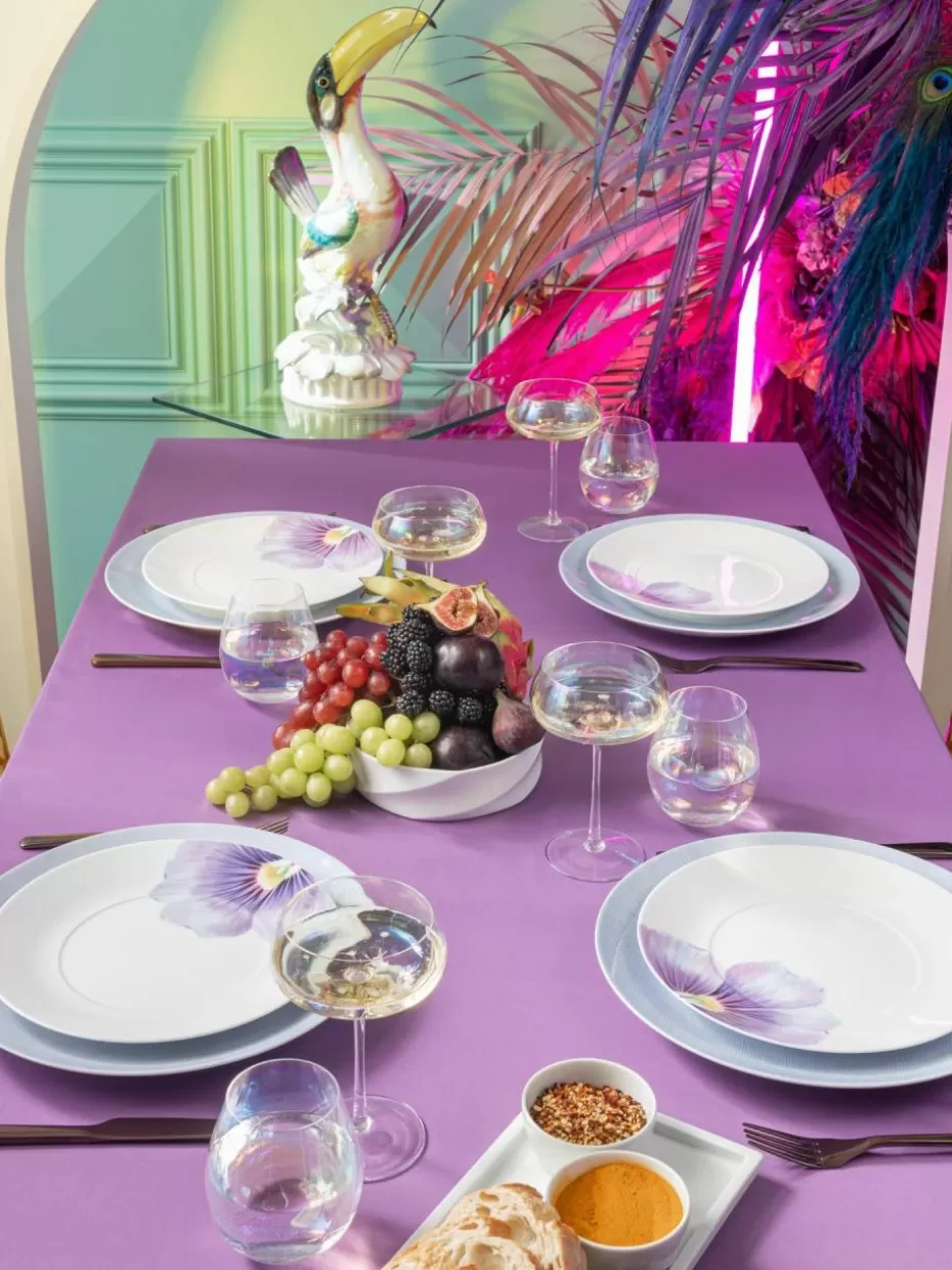 Teller-Meissen Handgefertigte Speiseteller Cosmopolitan aus Porzellan, 2 Stück Weiß, Hellblau