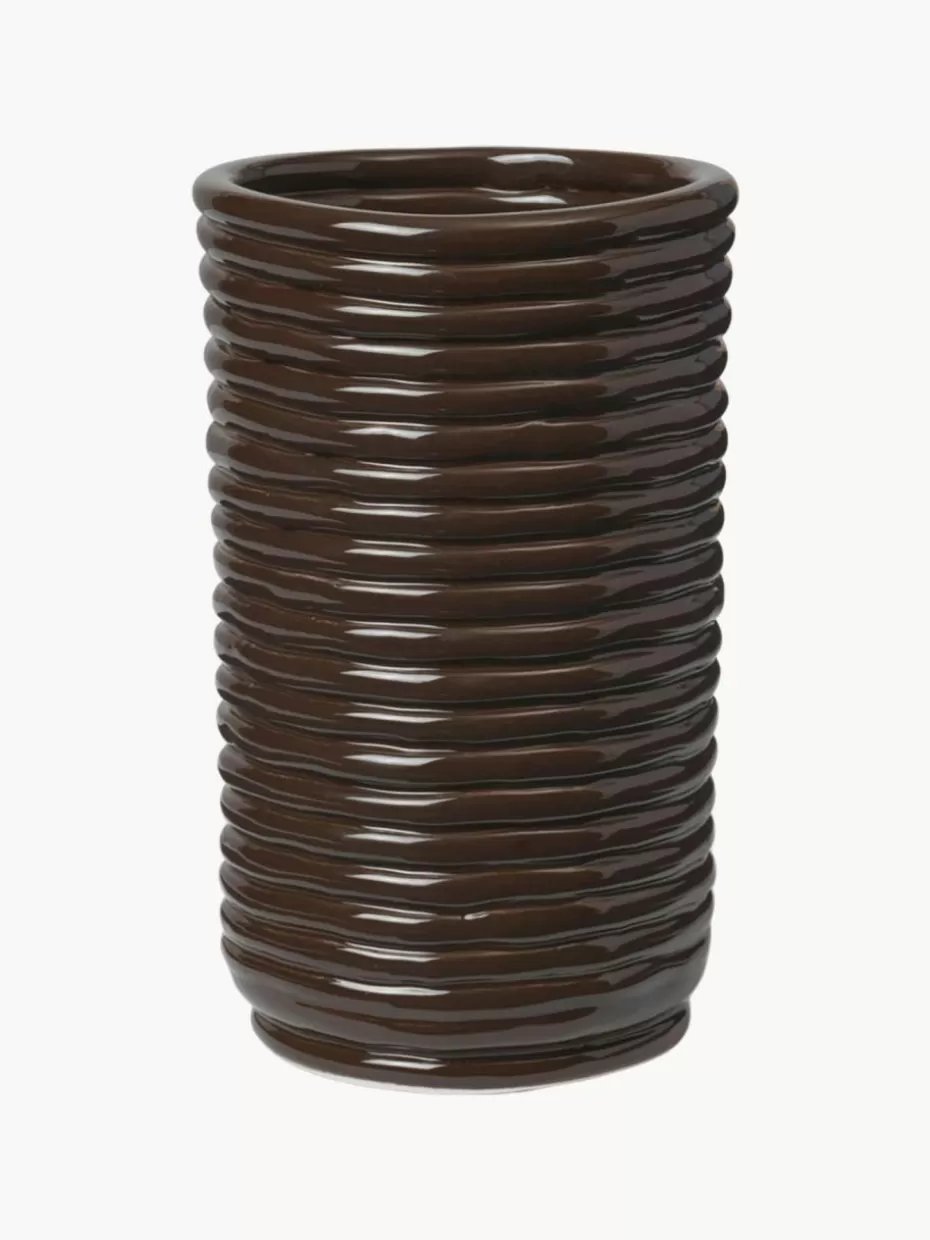 Vasen-ferm LIVING Handgefertigte Vase Corduroy, H 21 cm Dunkelbraun