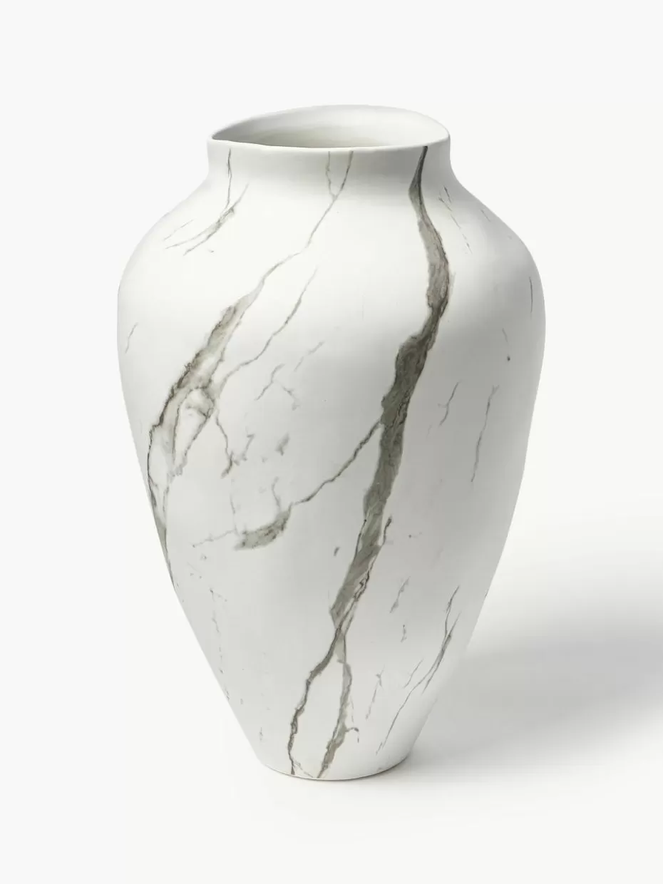 Vasen-Westwing Collection Handgefertigte Vase Latona, H 41 cm Weiß, Grau, marmoriert, matt