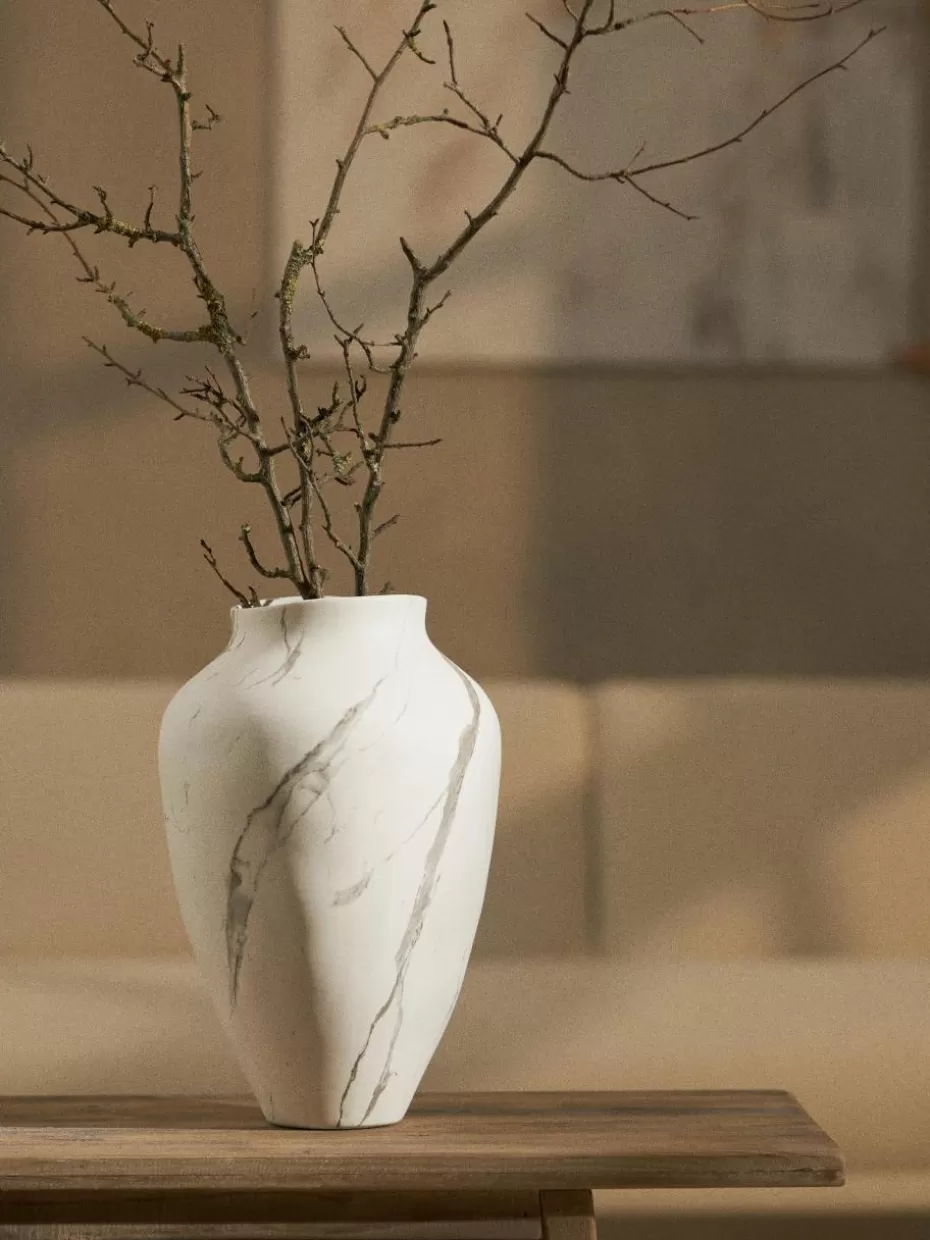 Vasen-Westwing Collection Handgefertigte Vase Latona, H 41 cm Weiß, Grau, marmoriert, matt