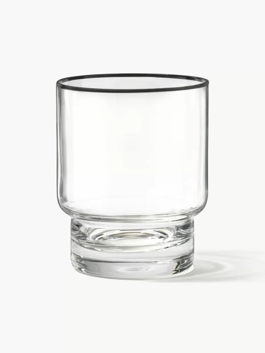 Wassergläser-Westwing Collection Handgefertigte Wassergläser Mira mit schwarzem Rand, 4 Stück