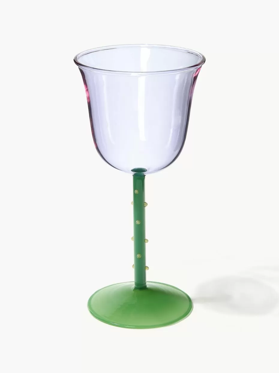 Weingläser-&k amsterdam Handgefertigte Weingläser Dot aus Borosilikatglas, 2 Stück Lavendel transparent, Grün